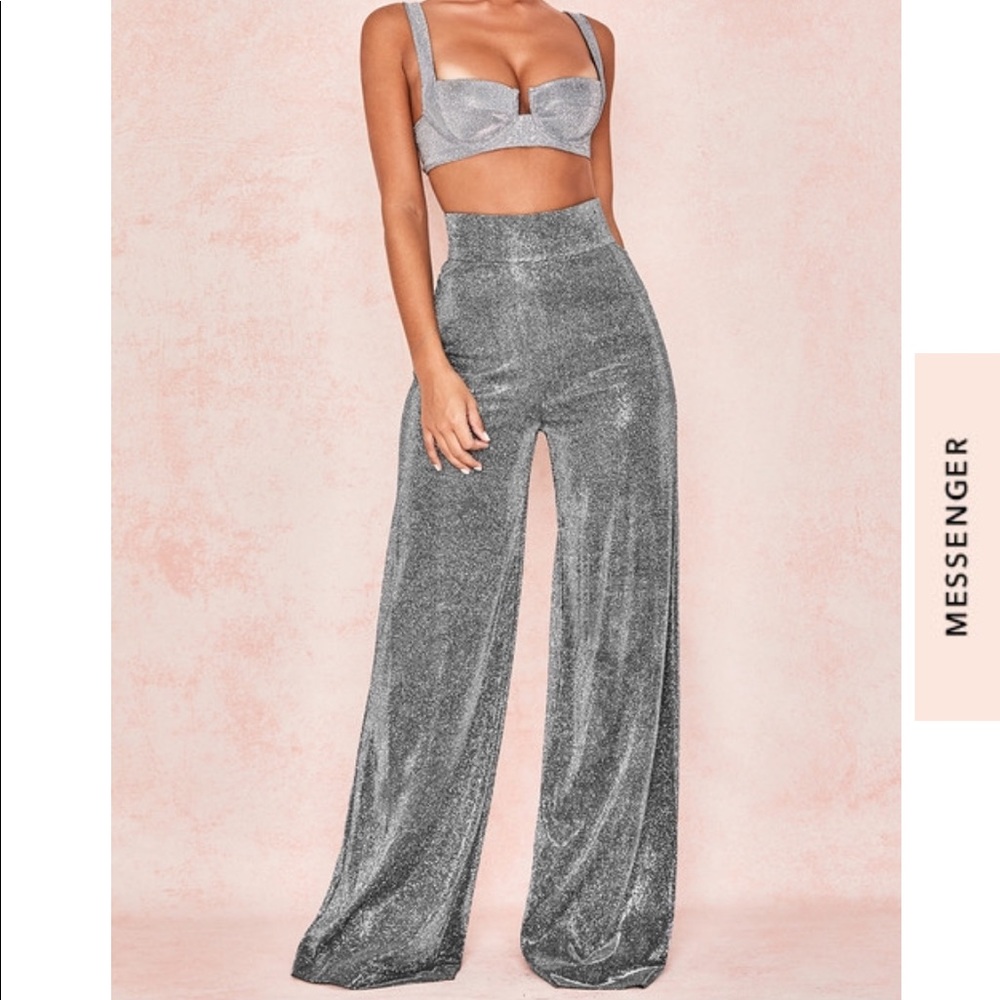 'MARGARITA' Silver Sparkly Wide Leg Trousers